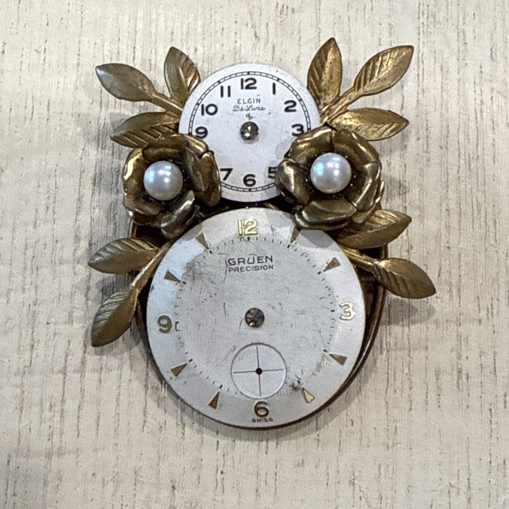Vintage Handmade Watch Face & Parts Brooch Pin‎ One Of A Kind